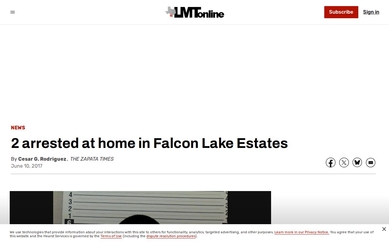 Screenshot of historical Laredo Morning Times reporting about a Falcon Lake Estates arrest