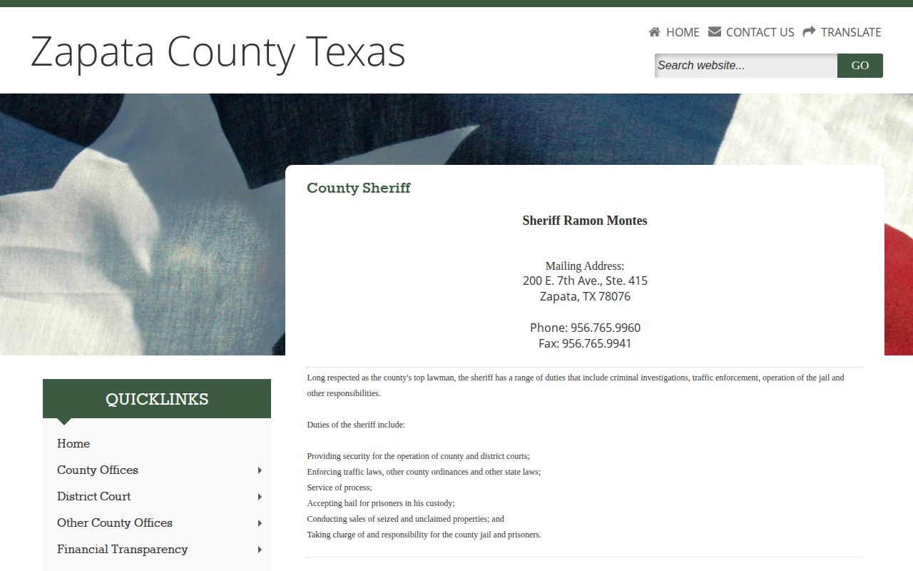 Zapata County Sheriff official warrant and most-wanted contact route